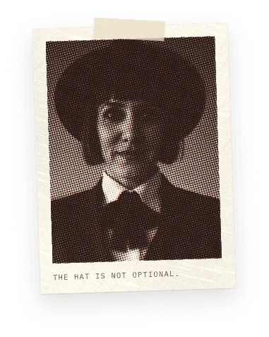 Sura as a child in a wide-brimmed hat. Caption: The hat is not optional.